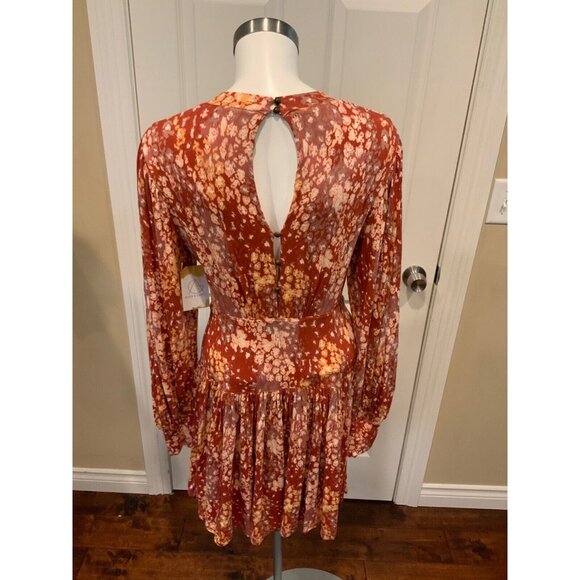 Free People Dark Orange W/ Multicolor Splatter Pattern Dress, Size Small - Picture 6 of 9
